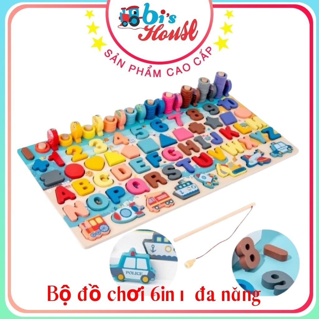 Bộ câu cá thông minh 6 trong 1 kết hợp chữ, số, hình học, phương tiện giao thông