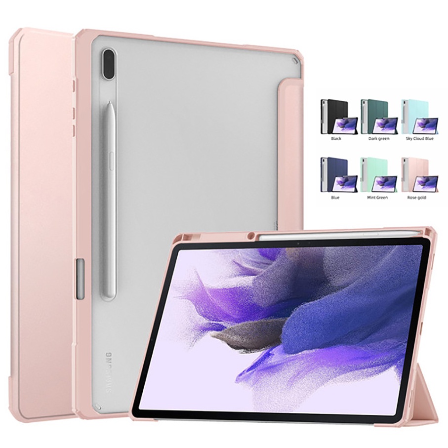 Bao Da Máy Tính Bảng Nắp Lật Trong Suốt Có Ngăn Đựng Bút Cho Samsung Galaxy Tab S8 Plus S7 FE S7+ Tab S8+