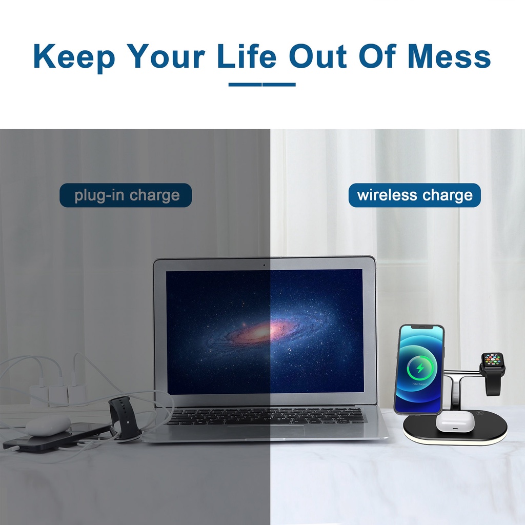 Đế sạc nhanh ko dây HOCE 15W 3 in1 có nam châm IP12 13 7 6 5 4 Pro