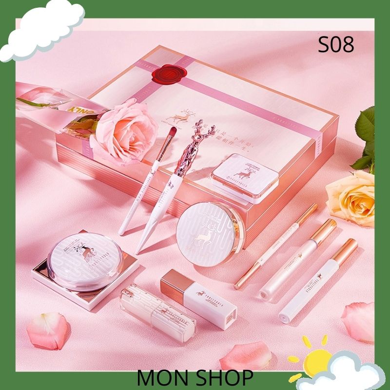 🌸order🌸 Set trang điểm 10 món họa tiếp hươu youliyoula hộp hồng - trái tim - ST
