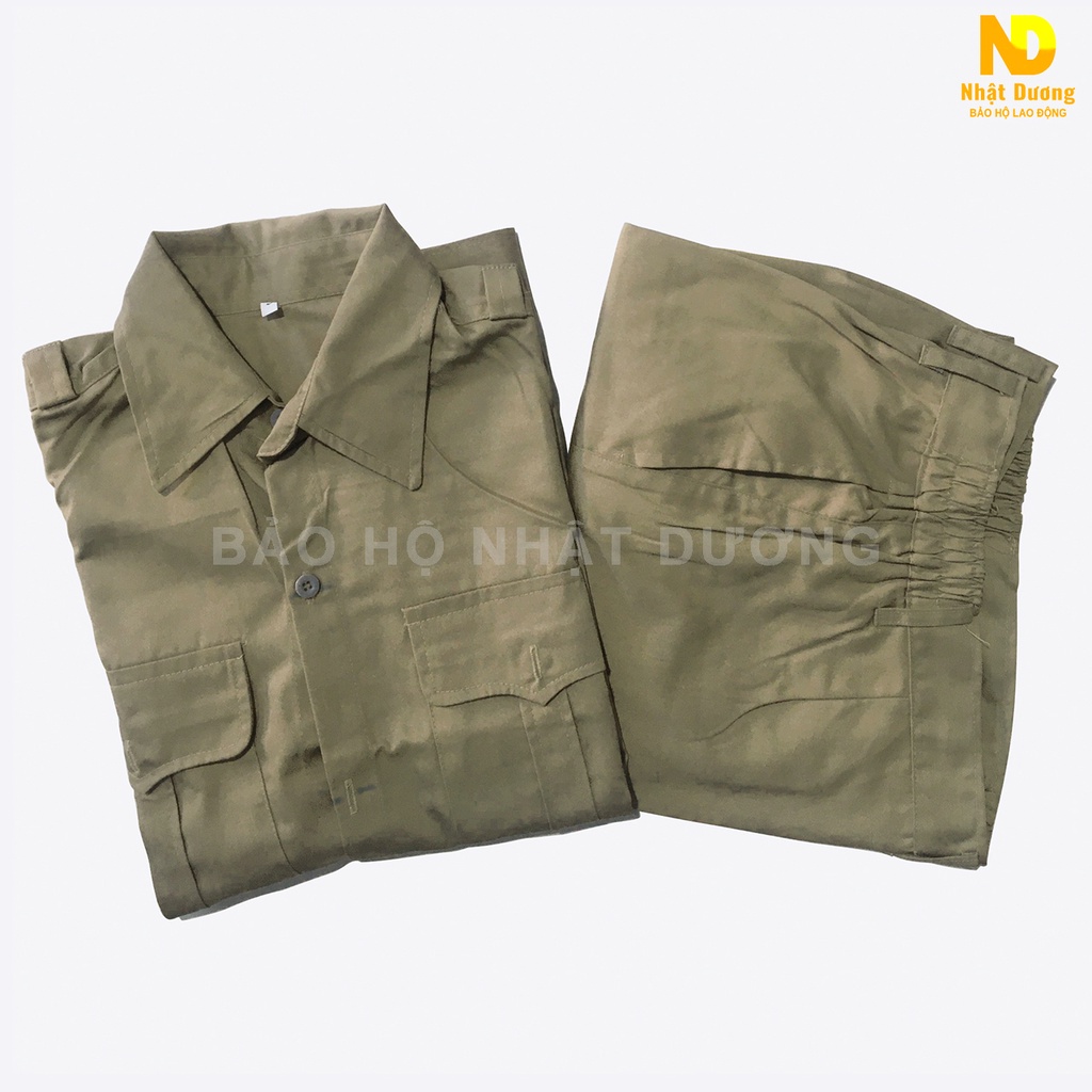 Quần áo bảo hộ lao động kaki dài tay cho công nhân ND06, Đồ bảo hộ lao động Nhật Dương màu xám ghi