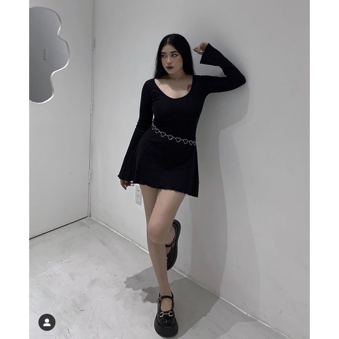 [HOT- Ảnh Thật] (Bigsize 55-95kg) Đầm body sexy tay dài ôm thun gan màu đen cá tính, Đầm body dáng xoè tay loe đen | BigBuy360 - bigbuy360.vn