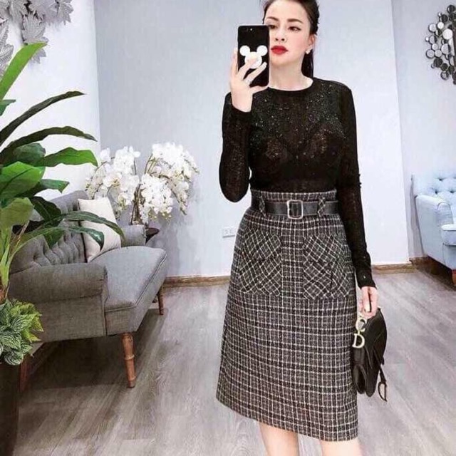 Chân váy dạ dáng midi