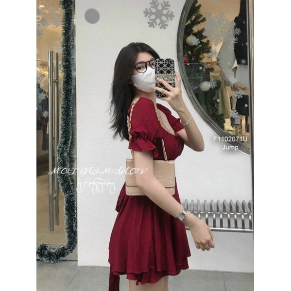 Đồ bay ngắn váy cột nơ eo hàng chuẩn sàn 1102