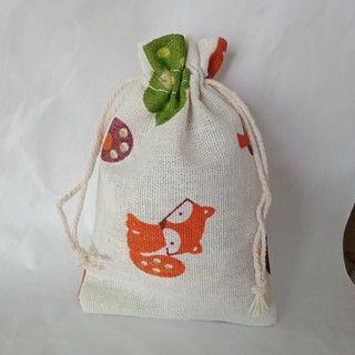 Túi vải nhỏ dây rút vải  bố mềm linen có dây rút họa tiết vintage kích thước 10x14- shop kỳ lân