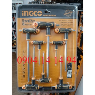 Bộ 8 chìa lục giác tay cầm chữ T đầu bằng 2-10mm 🔥 INGCO HHKT8081