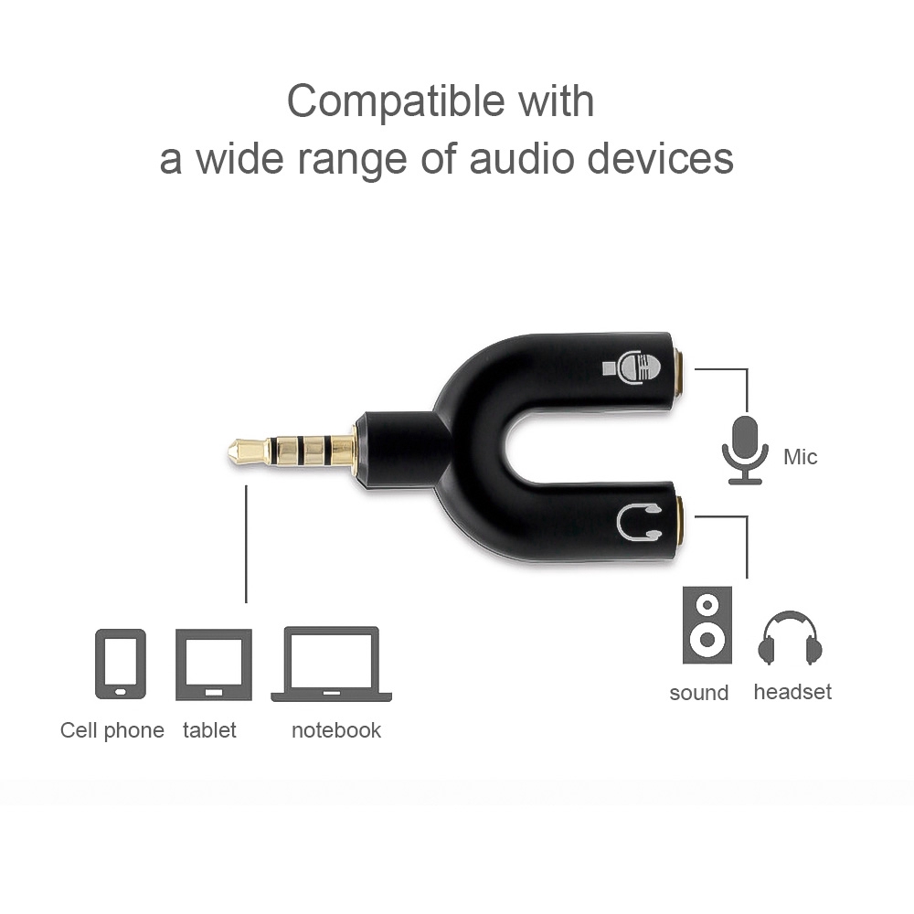 2 In 1 Earphone Splitter 3.5mm Dual Audio Adapter U Type