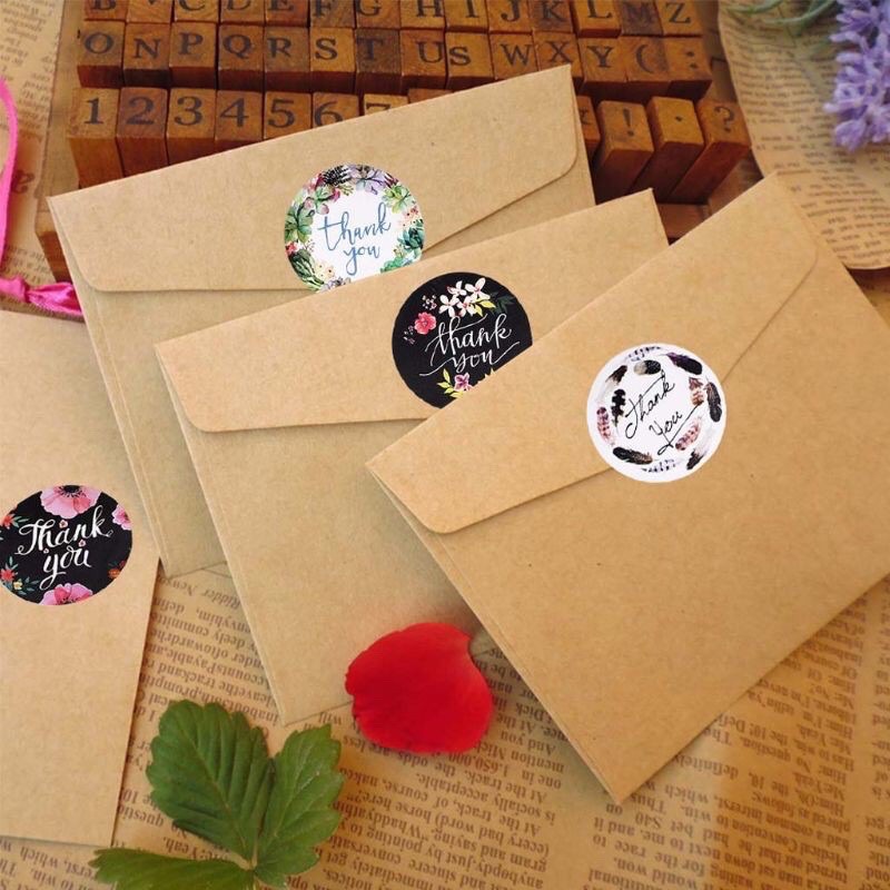 5 tem - Tem dán thank you 25mm giấy kraft dán hộp quà, hàng handmade