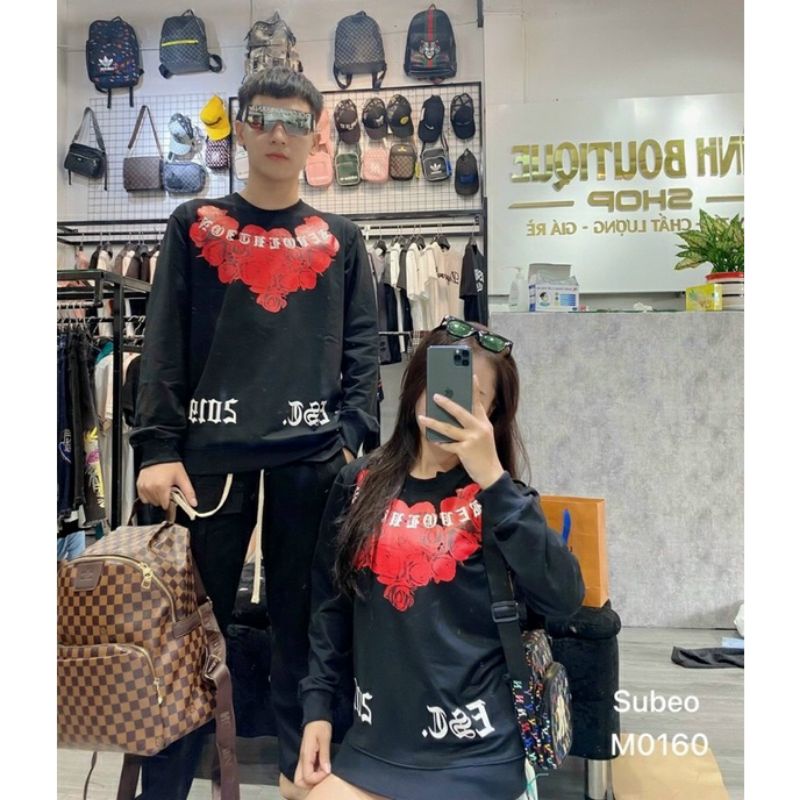 Áo Sweater Hoa Hồng Đỏ nam nữ basic☘Áo thun dài tay nỉ da cá giữ nhiệt🍀 freesize form rộng hàn quốc🦋Thời trang Thu Đông | BigBuy360 - bigbuy360.vn