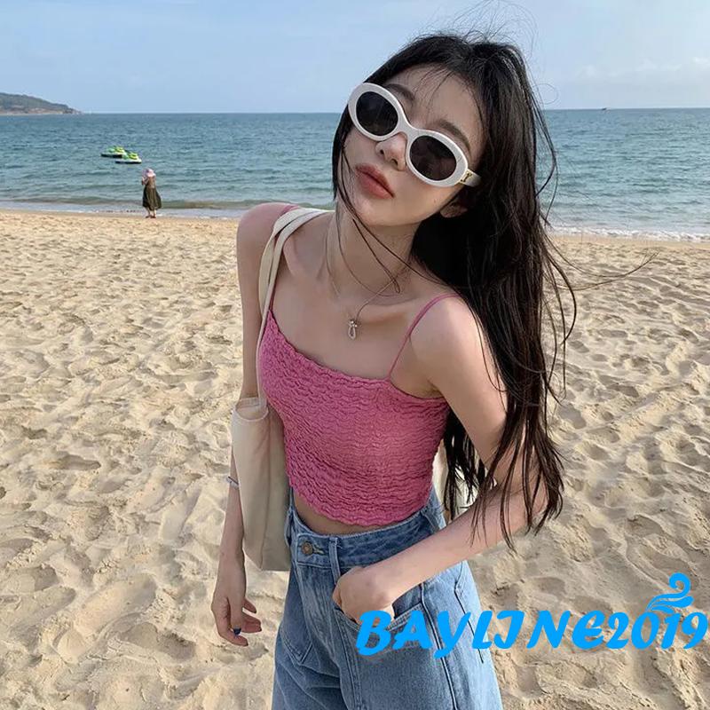 Áo Crop Top Hai Dây Vải Voan Màu Trơn Thời Trang Mùa Hè Dành Cho Nữ