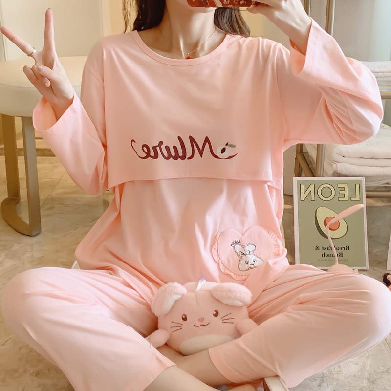 Bộ bầu - bộ sau sinh - cho con bú - chất liệu coton - mềm - mịn - mát ( đô lật túi tim - QDTD - MS - 04 )