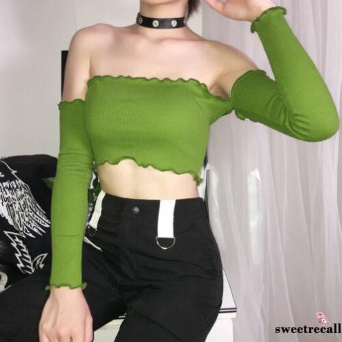 Áo thun croptop trễ vai tay dài gợi cảm hợp thời trang cho nữ  ྇