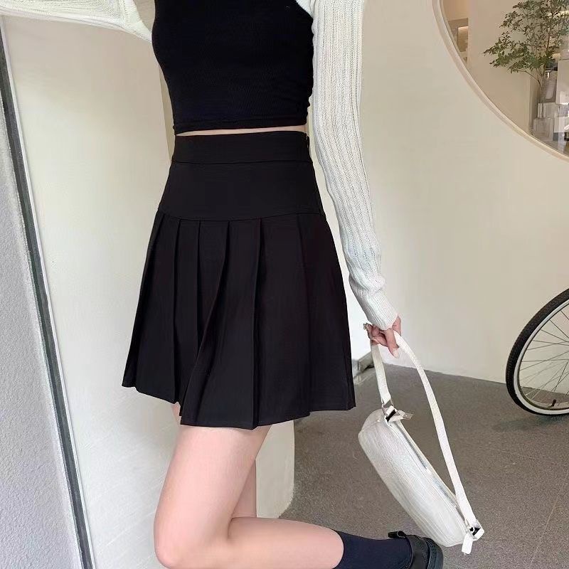 Happy-store  Chân Váy Chữ A Lưng Cao Xếp Ly Thời Trang Mùa Hè Hàn Quốc 3 Màu Tùy Chọn