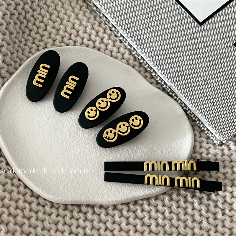 Kẹp Tóc Kim Loại Màu Đen Hình Mặt Cười Phong Cách Hàn Quốc