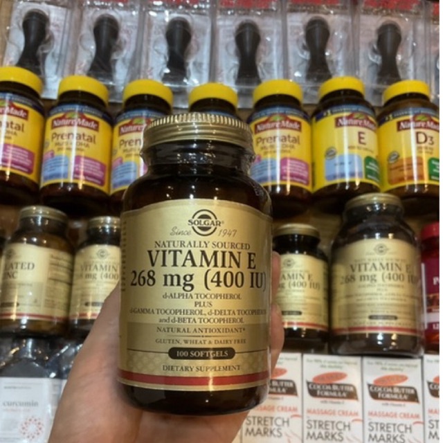 Vitamin E thiên nhiên SOLGAR 400 IU giảm nám ngừa nếp nhăn bổ trứng US
