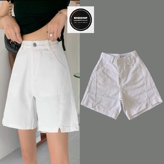 Quần Short Jean Trắng Xẻ Lai Phối Túi Kiểu BC056