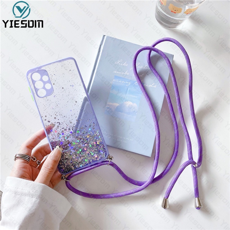 Ốp Điện Thoại Trong Suốt Màu Gradient Lấp Lánh Sang Trọng Có Dây Đeo Cho Samsung Galaxy A73 A53 A33 A13 A23 A03S A03 5G 4G