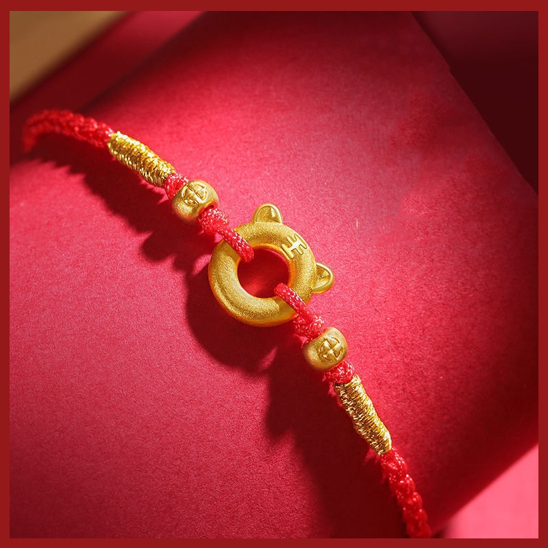 Vòng Tay Dây Bện Màu Đỏ Mặt Vàng Cho Cặp Đôi