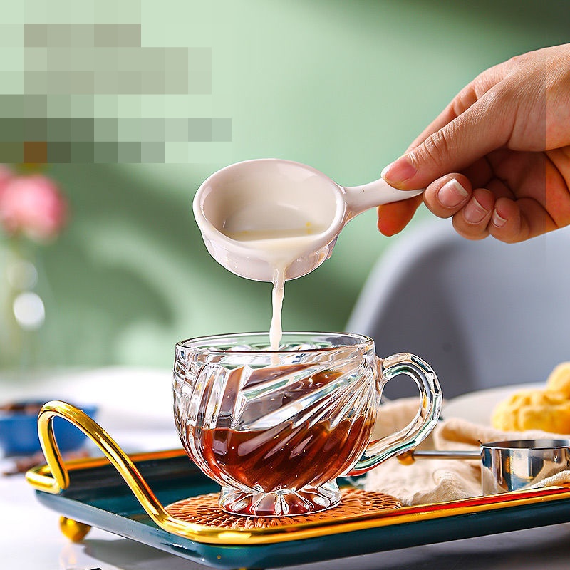 Ly Tách Thủy Tinh Có Quai Dùng Pha Trà, Cafe Có Màu Trắng Và Vàng, Cốc Thủy Tinh Uống Nước 175ml - SImpleHome