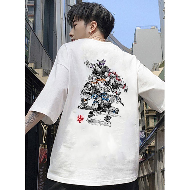 Áo thun unisex nam nữ tay lỡ họa tiết ninja rùa vải dày mịn 2021T3105