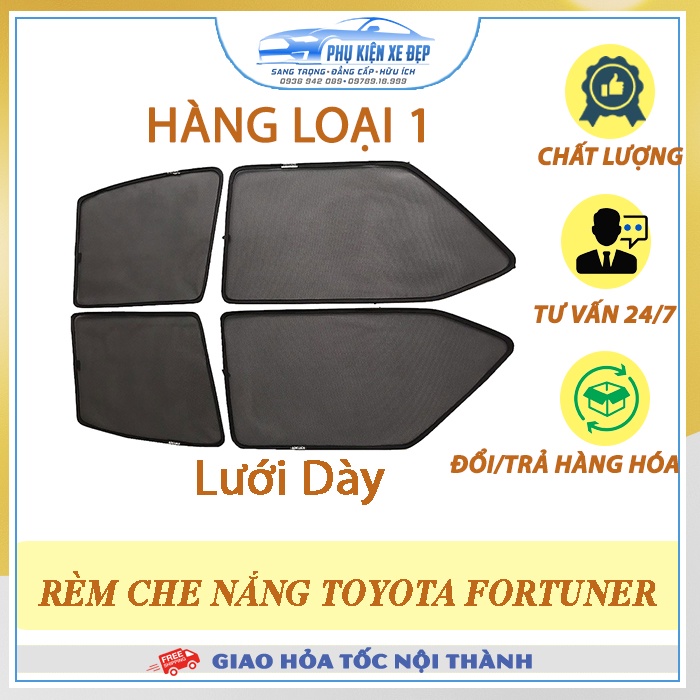 Rèm che nắng ô tô NAM CHÂM theo xe Toyota Fortuner ⚡ HÀNG LOẠI 1 - LƯỚI DÀY ⚡  Combo 4 tấm chắn nắng - VIỆT NAM SẢN XUẤT