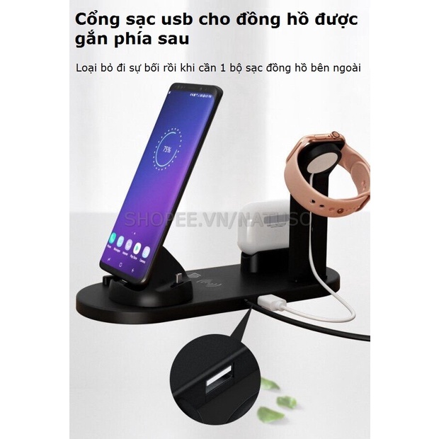 Đế Sạc Không Dây 3 Trong 1 Sạc Nhanh Iphone Android Type C Tương Thích Các Dòng Điện Thoại Tai Nghe Bluetooth