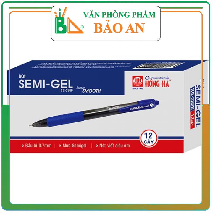 Hộp 12 Cây Bút Bi Hồng Hà Semi Gel SG2600 Super Smooth ,Viết trơn đều mực mực xanh🔥🔥 Freeship Max🔥Văn phòng phẩm Bảo An