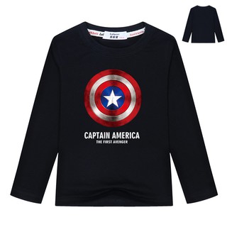 Áo thun bé trai dài tay Captain America Shield áo thun trẻ em mùa xuân thu cotton cơ bản Áo phông