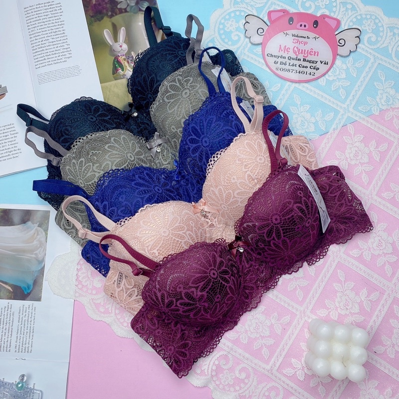Áo ngực quả ngang đệm mỏng , áo lót ren có gọng mút chân ngực 1cm nâng ngực chống xệ