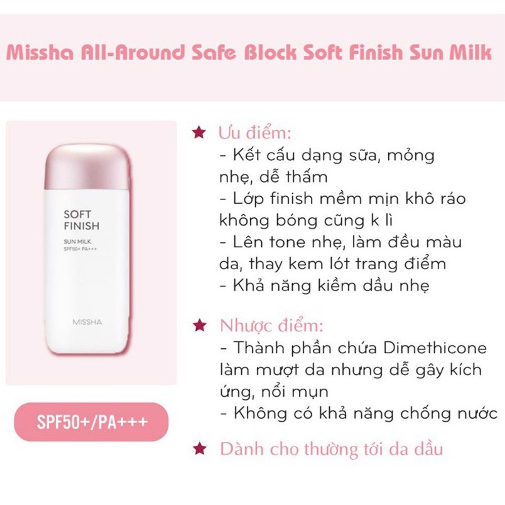 Kem Chống Nắng Dạng Sữa Nâng Tone Da Missha All-Around Safe Block Soft Finish Sun Milk SPF50+ PA+++ 70ml