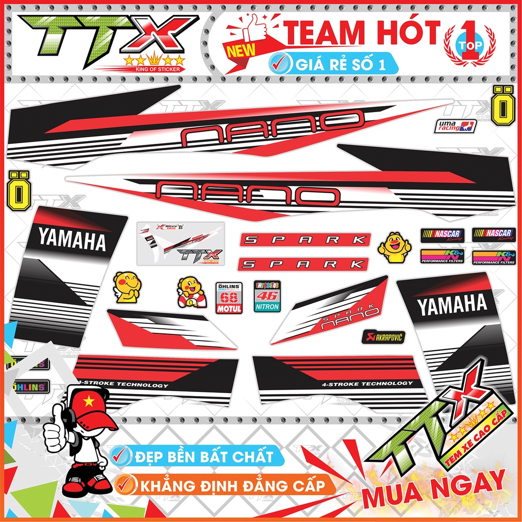 Tem xe sirius đỏ đen nano , Tem dán xe sirius nano spack đen đỏ siêu đẹp , Shop Team sirius đỏ đen