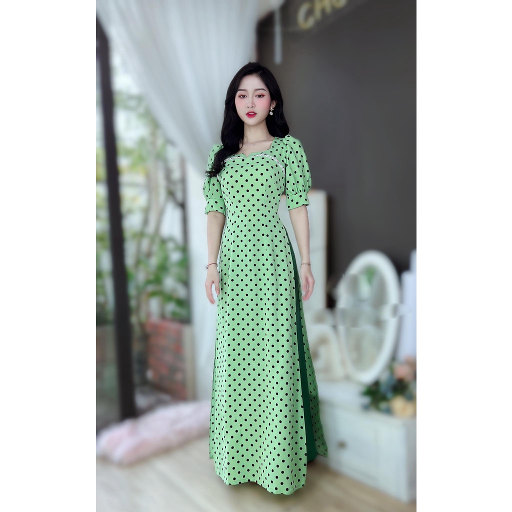 Áo dài cách tân tay phồng họa tiết chấm bi CHUU AD8047 -  không kèm quần
