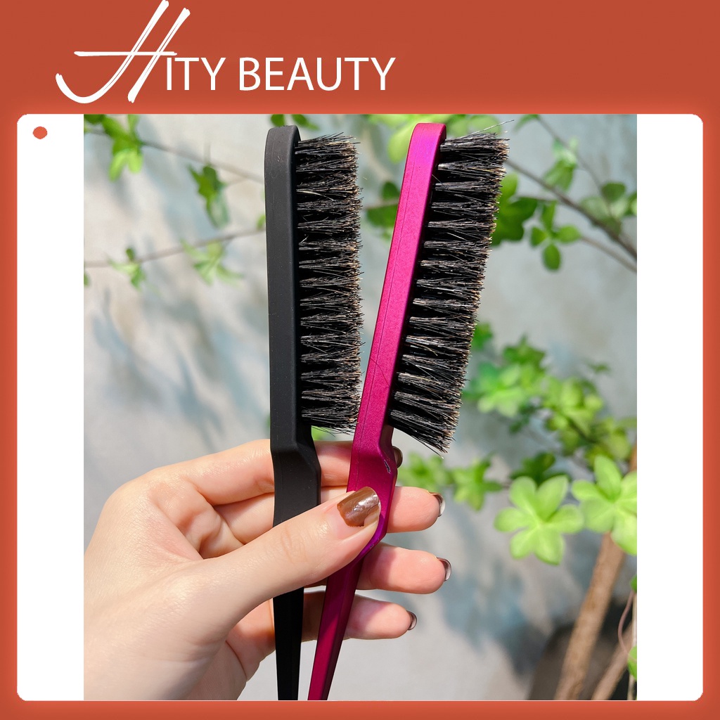 Lược chải mịn lông thật làm bóng mịn bề mặt tóc, dành cho Makeup Tóc chuyên nghiệp - Lược 2 màu lông thú - Hity Beauty