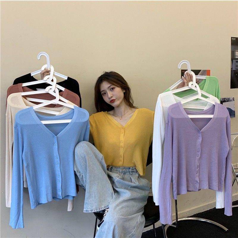 Áo Khoác Cardigan Dệt Kim Tay Dài Chống Nắng Thời Trang Mùa Hè 2022 Cho Nữ