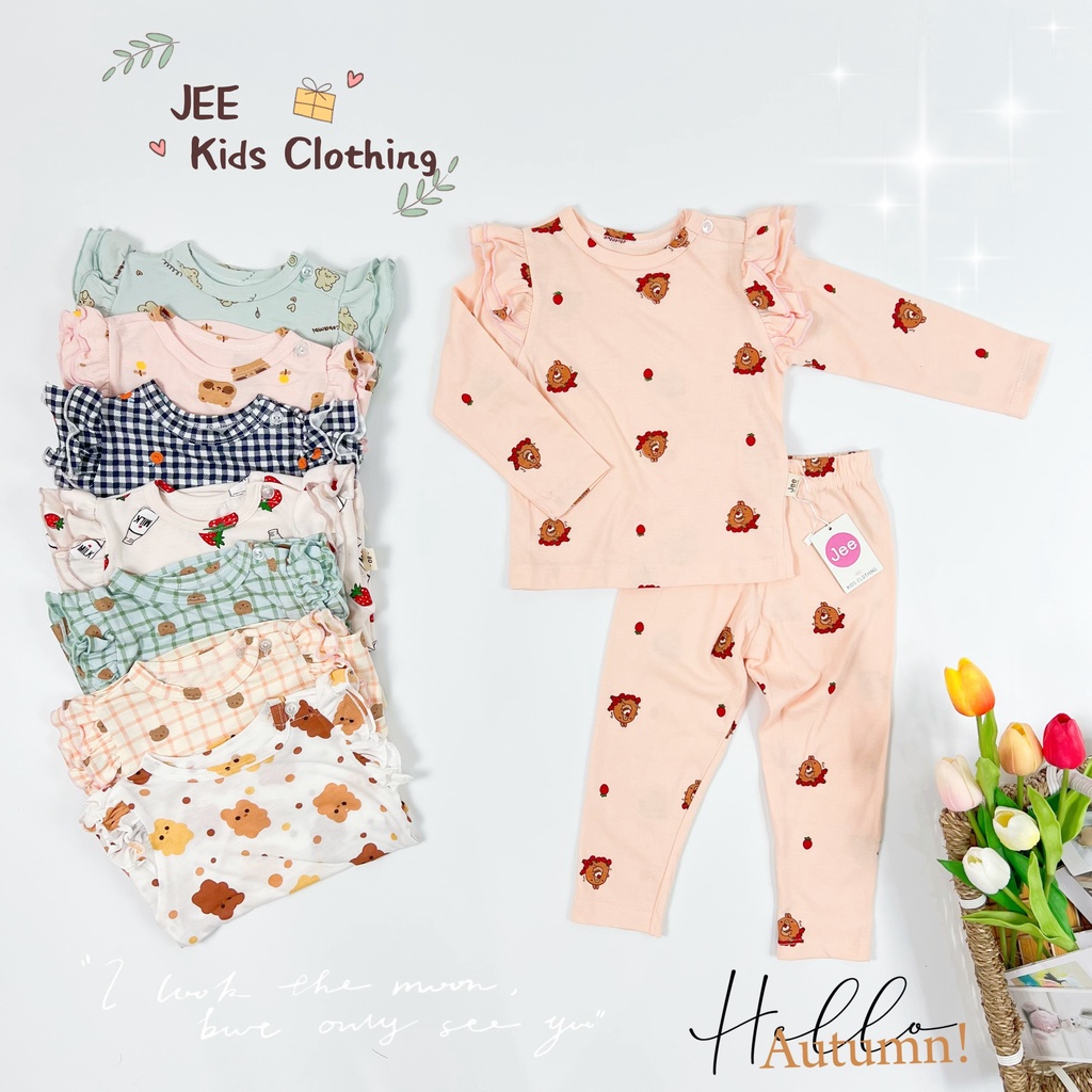 Jee - Bộ Dài Cotton Tay Cánh Tiên Đôi In Hình Họa Tiết Dễ Thương Cho Bé Gái Size 8-20kg