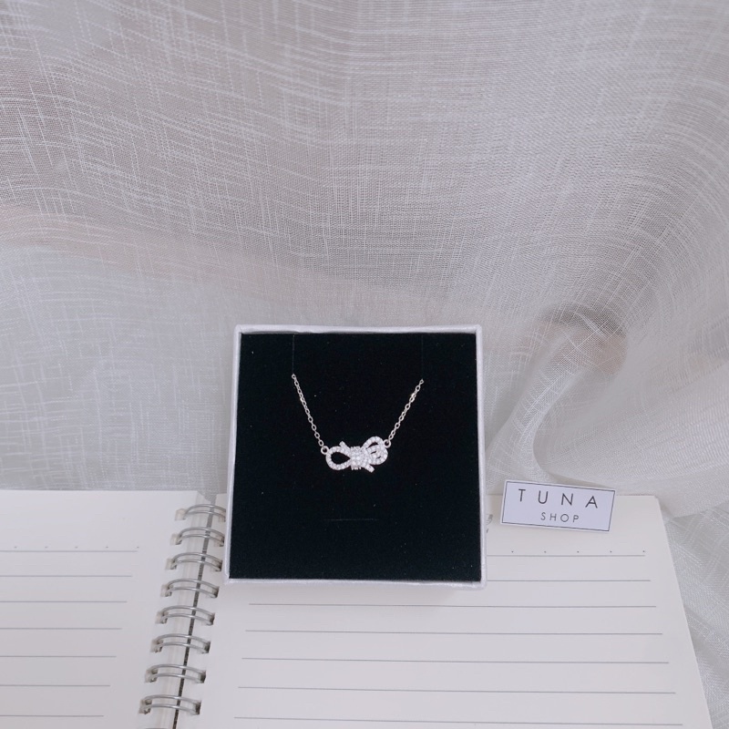 Dây chuyền Bạc hình nơ, Vòng cổ gắn đá Bạc nữ TUNA SILVER 𝐂𝐚𝐦 𝐤𝐞̂́𝐭 𝐜𝐡𝐮𝐚̂̉𝐧 𝐁𝐚̣𝐜