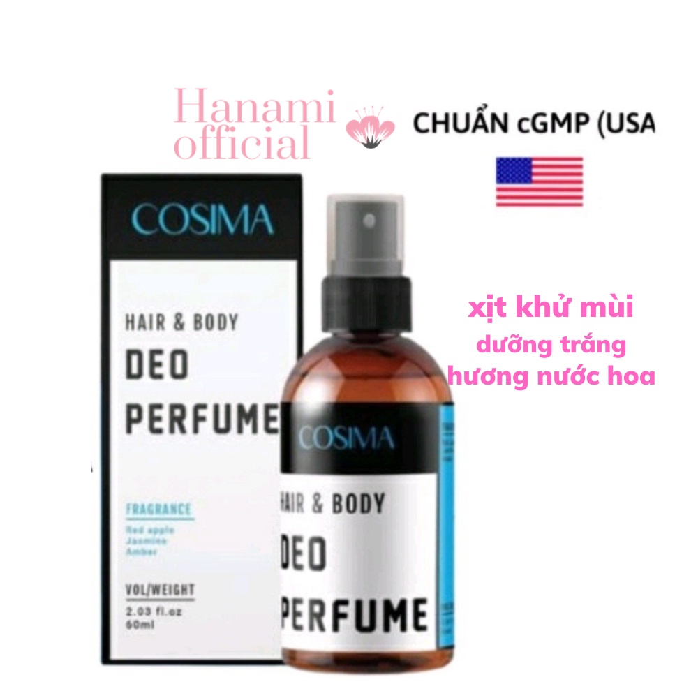 Xịt toàn thân Cosima Body Mist khử mùi hôi nách hôi chân hôi tóc, ngừa gàu 60ml Hàng Chính Hãng shop Hanami official