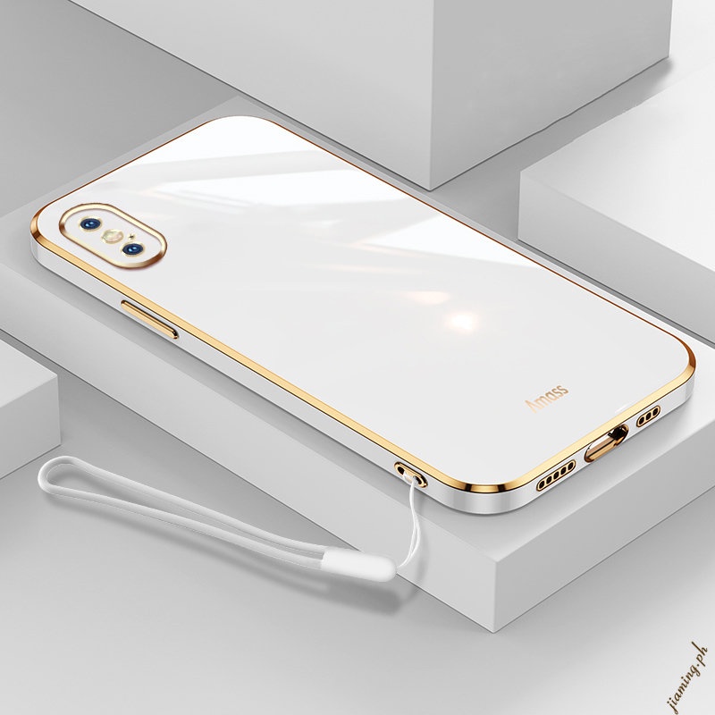 Ốp Điện Thoại Silicon Mềm Viền Thẳng 6D Chất Lượng Cao Có Dây Đeo Cho iPhone X Xr Xs Xs Max Sự Bảo Vệ