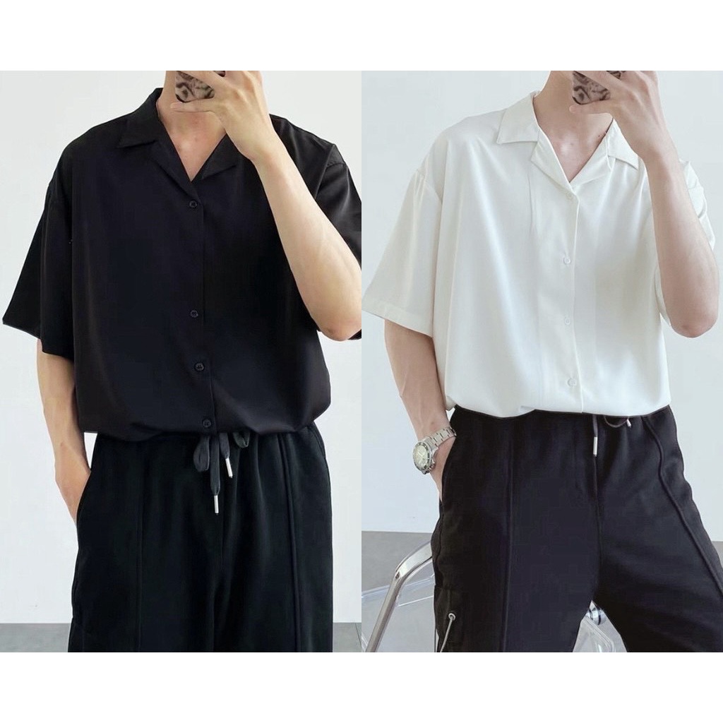 Áo sơ mi tay ngắn nam nữ form rộng sơ mi cổ vest unisex tay lỡ, chất vải lụa mịn chống nhăn - Azila - SM21