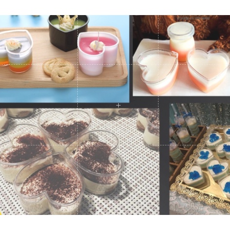 Cốc trong suốt nhiều hình dạng đựng bánh Pudding, Thạch, Caramel .. hình trái tim, mặt trăng