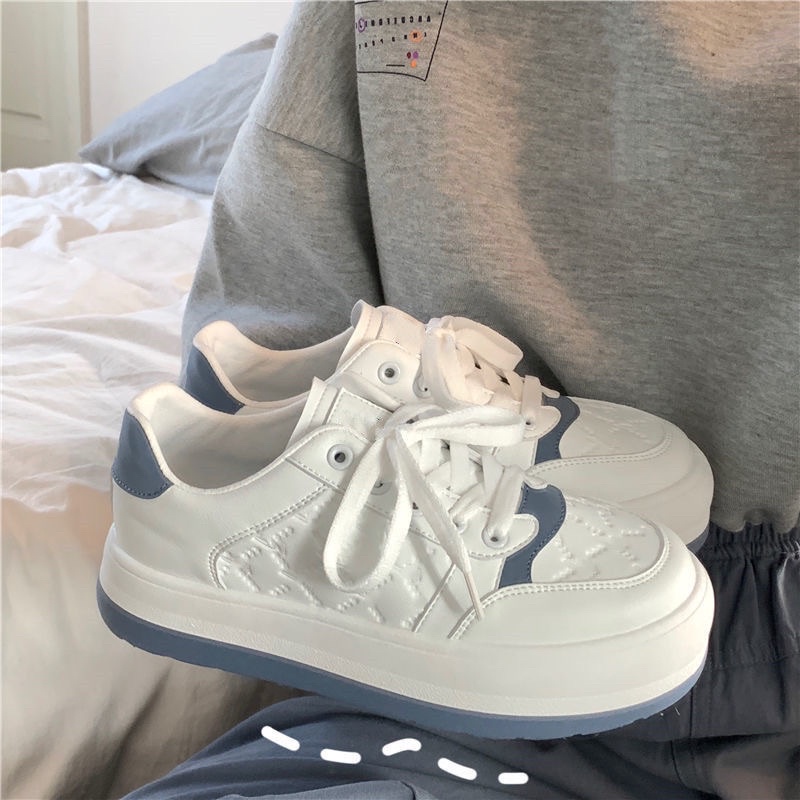 Giày thể thao ullazang phối 2 màu xanh trắng, giày nữ đế bánh mì, sneaker độn đế hack chiều cao, hợp đi học, đi chơi
