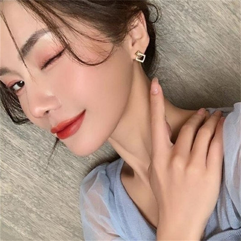 Bông Tai Hình Vuông Đính Đá Zircon Phong Cách Hàn Quốc Mới