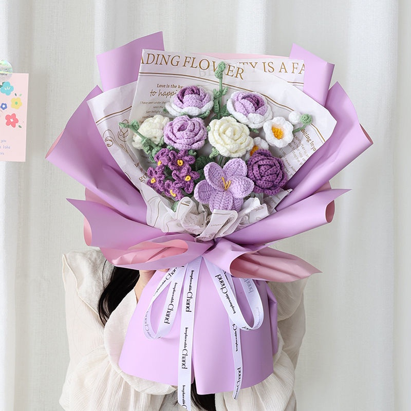 [ Quà tặng] Bộ Bó Hoa Đan Len Thủ Công Tự Làm Sáng Tạo Cho Bạn Gái