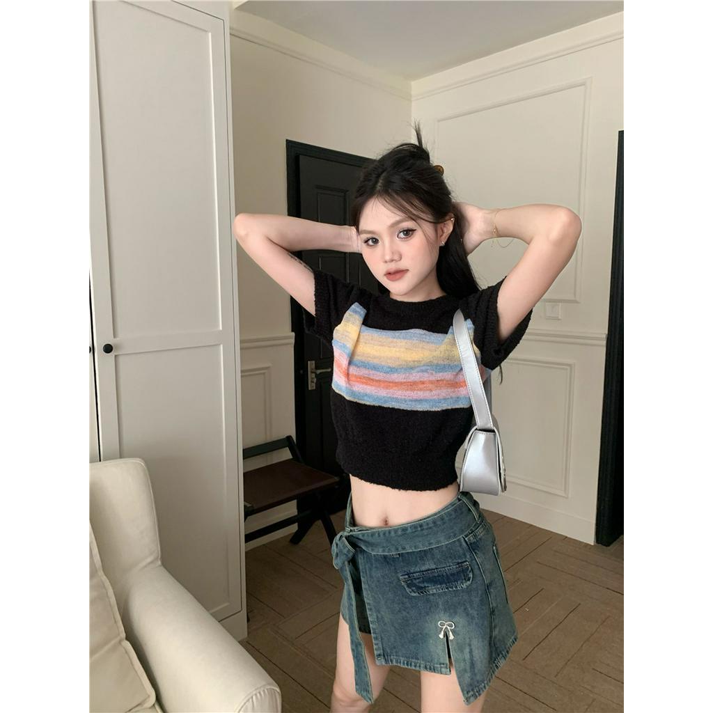 Áo Thun Dệt Kim Sọc Cổ Tròn 64078