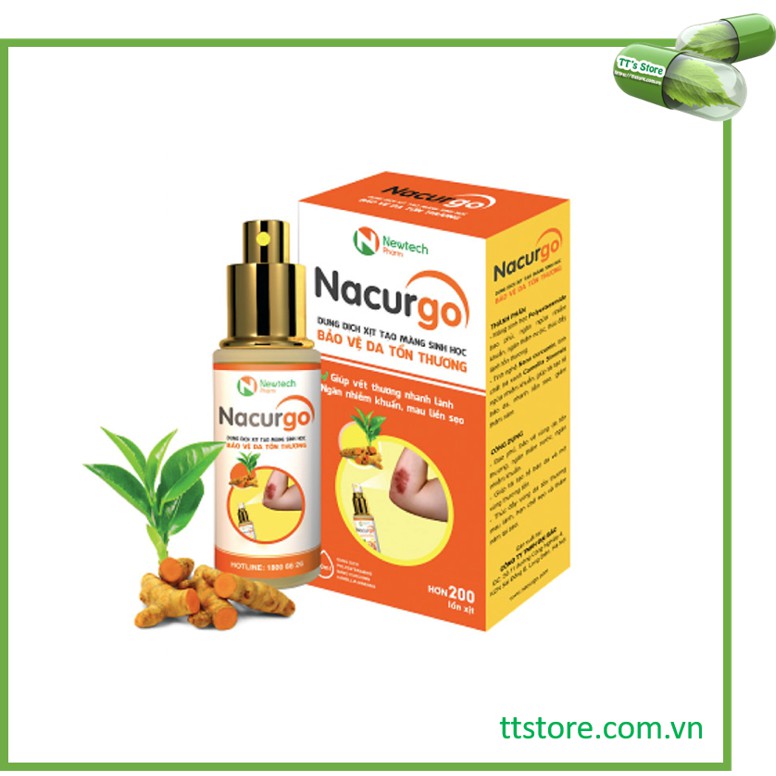 NACURGO dạng xịt - Làm lành vết thương, dung dịch rửa vết thương - Nano curcumin/ nacugo