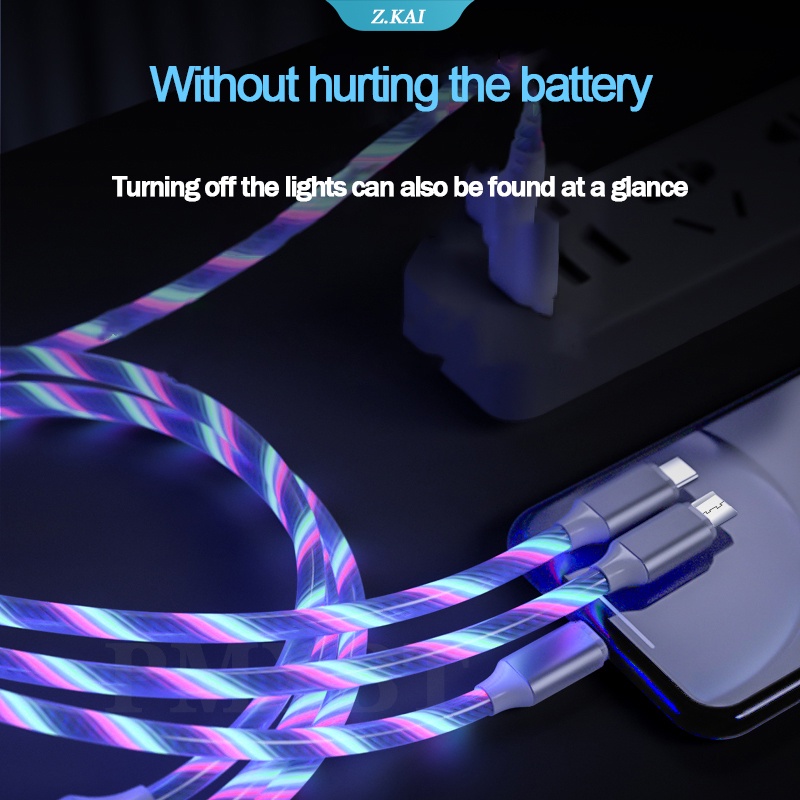 Dây Cáp Sạc Nhanh 3 Trong 1 Có Đèn LED Dành Cho iPhone Xiaomi Samsung