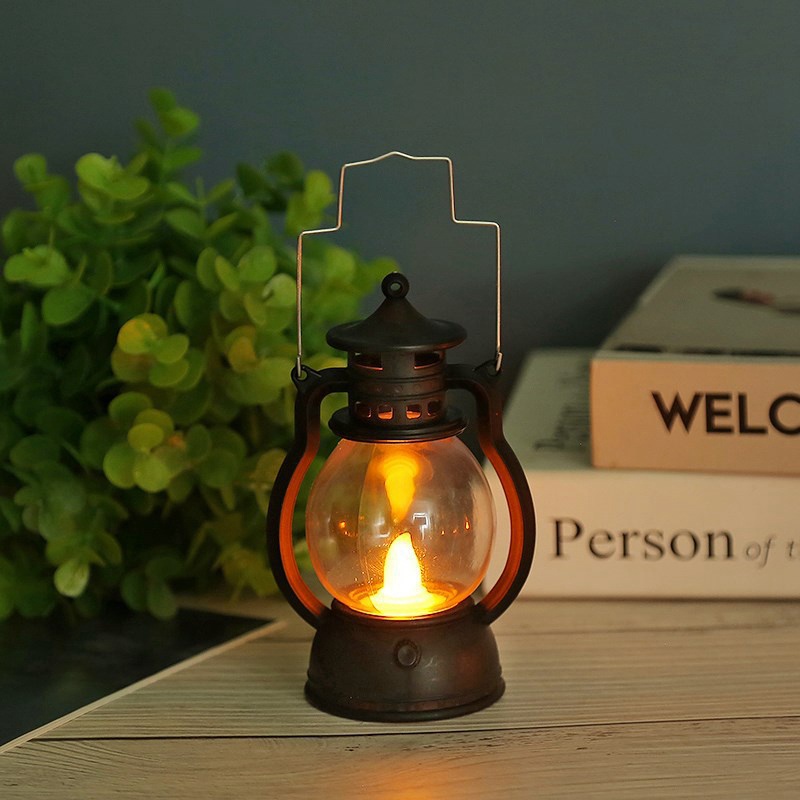 Đèn Dầu Bằng Sắt Màu Đen Để Bàn Phong Cách Retro