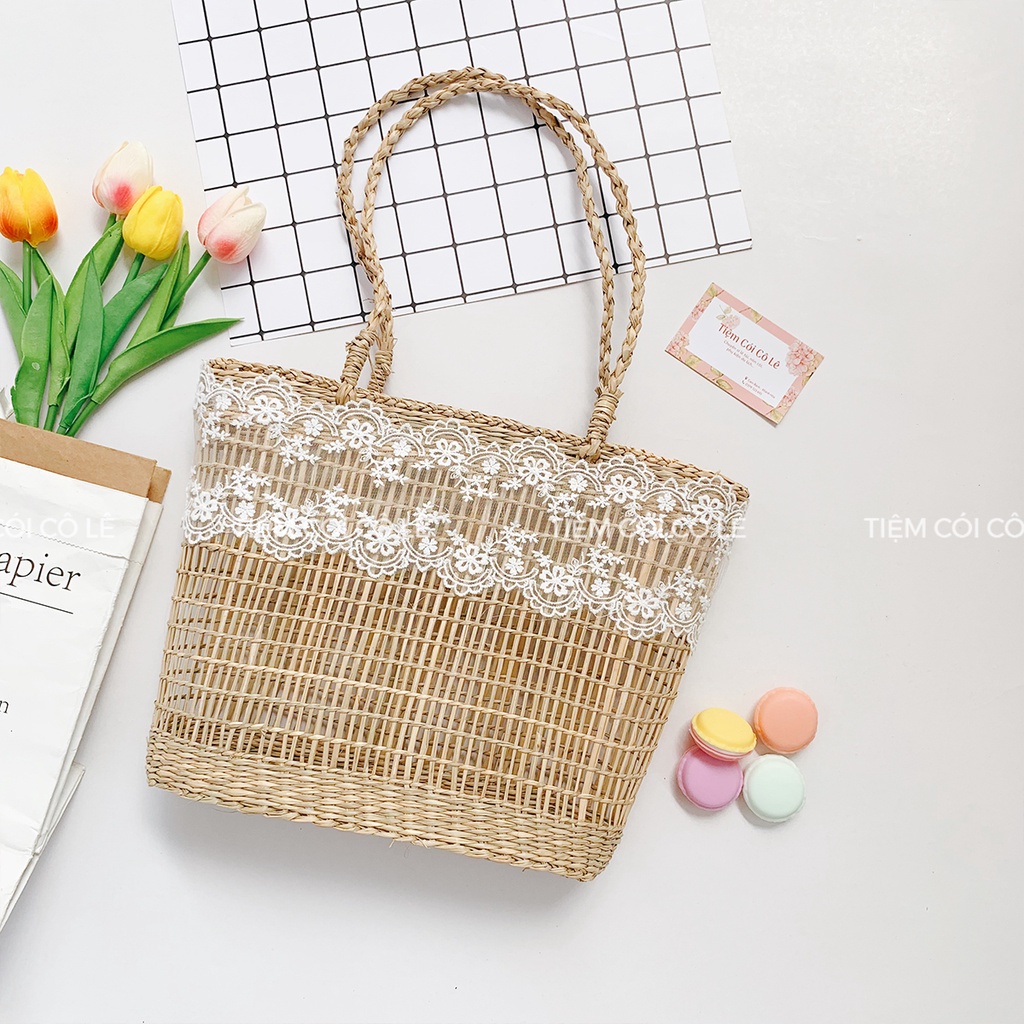 Làn cói song thưa quai bện phụ kiện đi biển chụp ảnh decor - Tiệm Cói Cô Lê