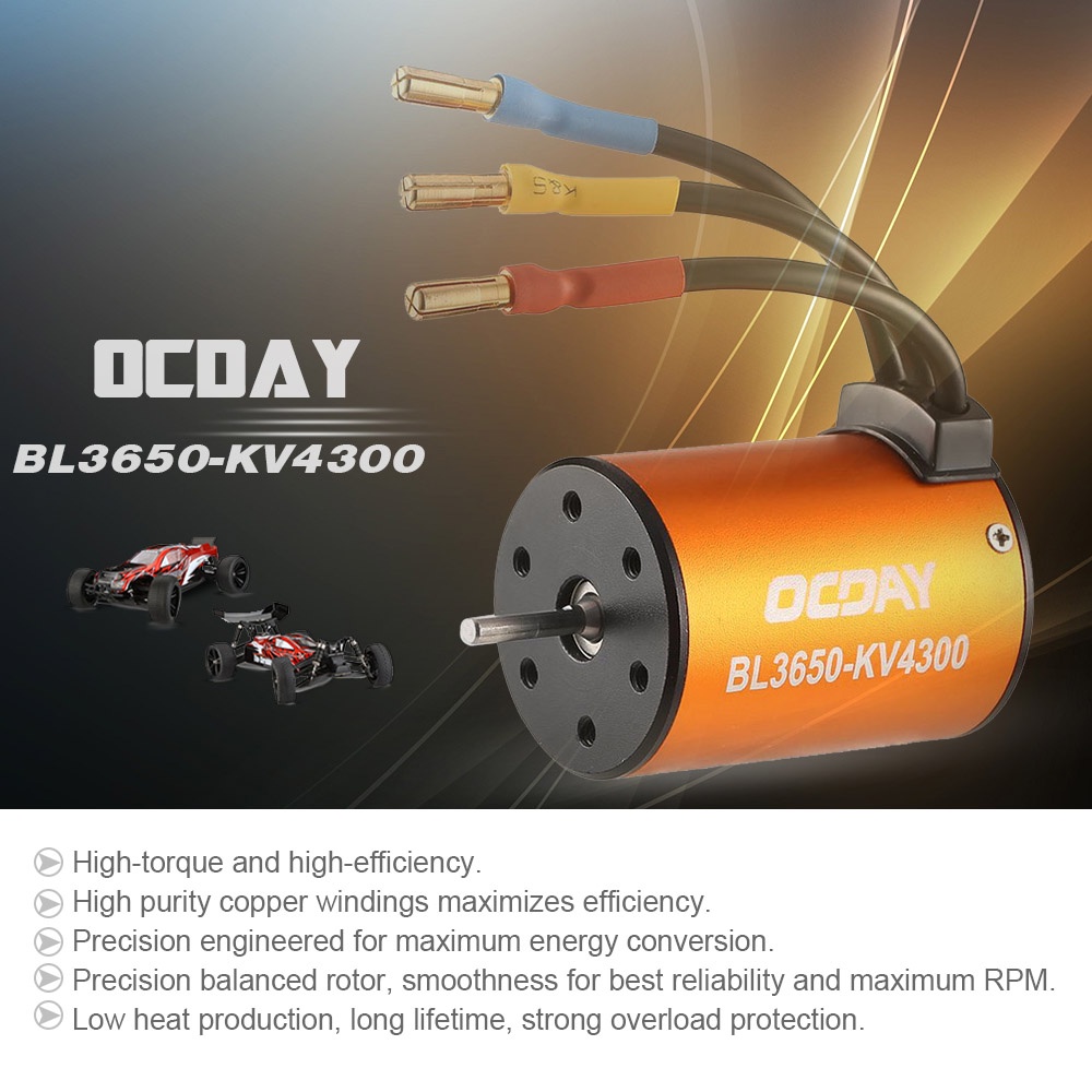 Motor không chổi than không thấm nước E&M OCDAY BL3650 4300KV cho xe RC 1/10 HSP 94123 HuanQi 727 FS