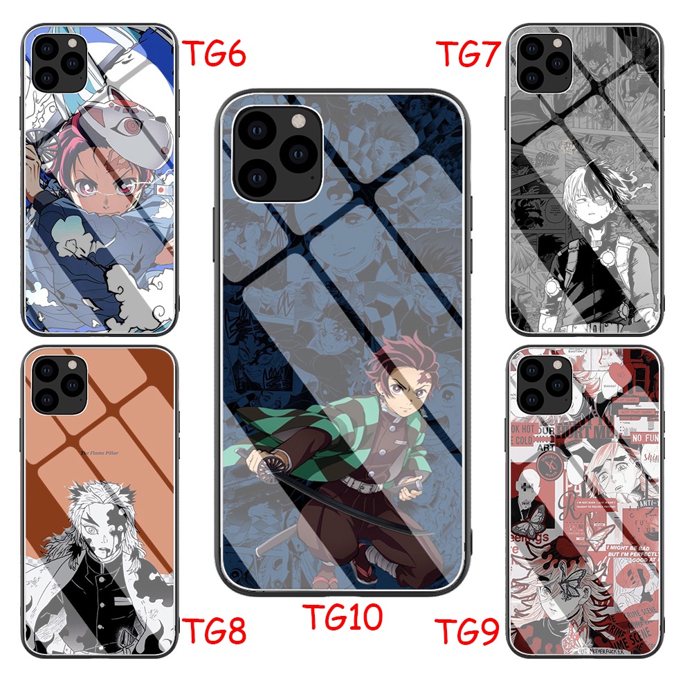Ốp Điện Thoại Kính Cường Lực Cạnh Mềm In Hình Anime Demon Slayer Cho Apple iPhone 8 7 6 6S Plus RCZ9